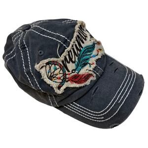Kbethos Vintage Dreamer Boho Dream Catcher Gray Distressed Baseball Cap